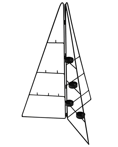 Spetebo Metall Tannenbaum schwarz mit 4 Teelichthaltern - 58 cm - Deko Weihnachtsbaum mit Haken und 5 Holz Klammern für Zierschmuck - Christbaum zum Dekorieren Advent Weihnachten von Spetebo