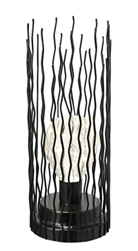 Spetebo Metall Tischleuchte im Wellen Design mit Glühbirne - 25 cm - Deko Lampe schwarz mit 10 LED in warm weiß - Tisch Leuchte modern industrial rund von Spetebo