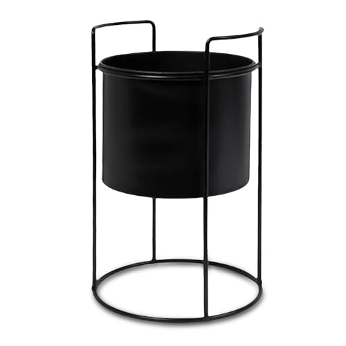 Spetebo Metall Übertopf mit Gestell schwarz - 26 x 16 cm - Pflanzenständer rund mit Blumentopf - Innen Deko Blumenhocker Pflanzenständer Blumentopfhalter mit Topf von Spetebo