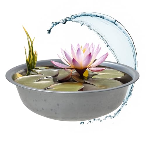 Spetebo Mini Gartenteich rund Silber verzinkt - 40 cm - Garten Deko Metall Blumenschale klein - Zinkschale Zierteich Miniteich Balkonteich Teichwanne Pflanzschale Blumenkübel Wasserwanne von Spetebo