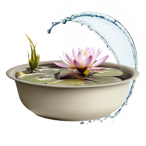 Spetebo Mini Gartenteich rund beige - 40 cm - Garten Deko Metall Blumenschale klein - Zierteich Miniteich Balkonteich Teichwanne Pflanzschale Blumenkübel Wasserwanne Teich Becken von Spetebo