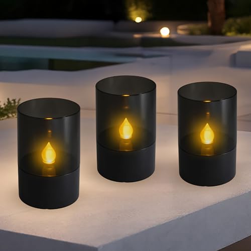 Spetebo Mini Solar LED Tischlampe schwarz 11 x 7 cm - 3er Set - Garten Tischlampe klein warm weiß - Outdoor Deko Beleuchtung Solarleuchte Gartenlicht Tischbeleuchtung Balkon Terrasse von Spetebo
