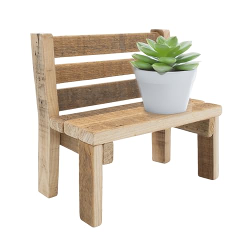 Spetebo Miniatur Dekobank aus Holz - 23 x 21 cm - Deko Blumenbank klein naturbelassen - Gartendeko Mini Holzbank Blumenständer Pflanzen Blumen Bank von Spetebo