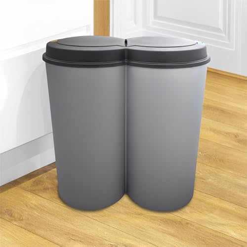 Spetebo Mülleimer 50 Liter (2x25) in grau mit praktischem Klappverschluss - Mülltrenner Abfalleimer von Spetebo