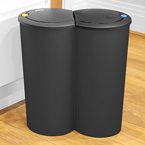 Spetebo Mülleimer 50 Liter (2x25) in schwarz mit praktischem Klappverschluss - Mülltrenner Abfalleimer von Spetebo