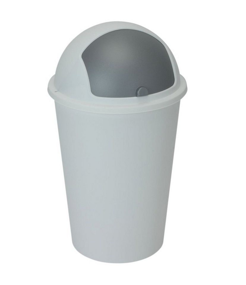 Spetebo Mülleimer Mülltonne mit Kuppel-Deckel weiß oder grau - 50 L, Runder Mülleimer mit Schiebe-Deckel von Spetebo