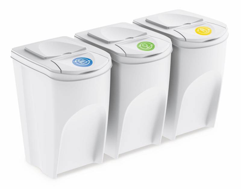 Spetebo Mülleimer Sortibox - 3er Set Mülleimer 35 L weiß, Stapelbares Müll Trennsystem von Spetebo