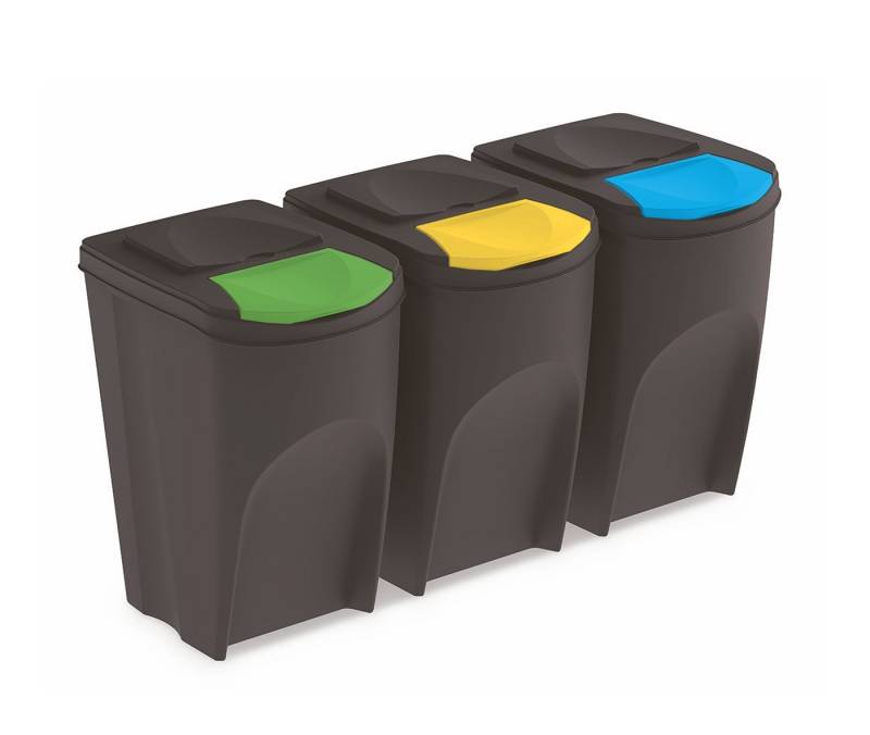 Spetebo Mülleimer Sortibox - 3er Set Mülleimer mit 35 L anthrazit, Stapelbares Müll Trennsystem von Spetebo