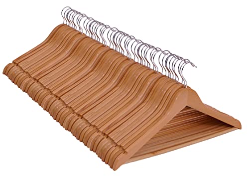 Spetebo Multipack Holz Kleiderbügel in Natur - 50 Stück - Holzbügel mit Hosenstange und 360° drehbar - 50er Pack Garderobenbügel Hosenbügel Holz Bügel mit Haken von Spetebo