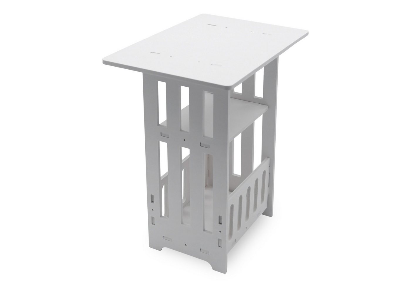 Spetebo Nachttisch weiß mit Ablagekorb und Staufach - 40 x 36 cm - Beistelltisch aus Holz (Anzahl, 1-St., Stück), mit 3 Etagen von Spetebo