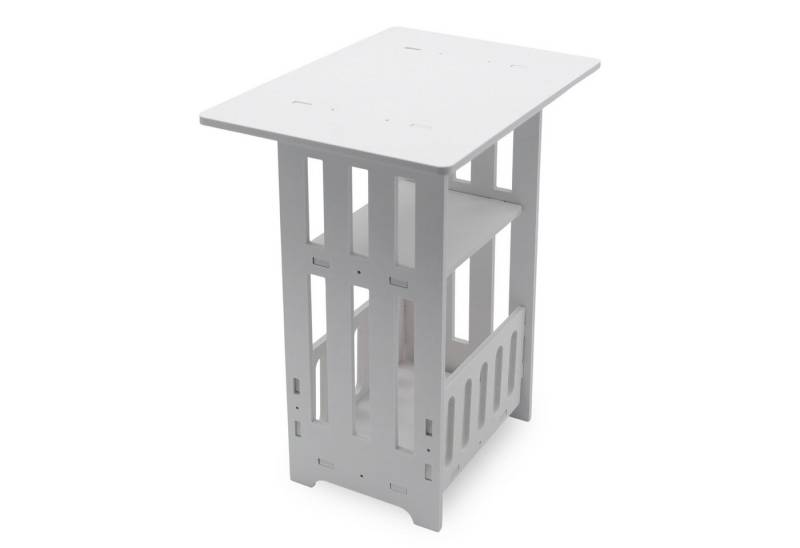 Spetebo Nachttisch weiß mit Ablagekorb und Staufach - 40 x 36 cm - Beistelltisch aus Holz (Anzahl, 1-St., Stück), mit 3 Etagen von Spetebo