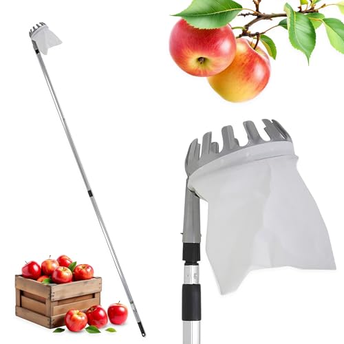 Spetebo Obstpflücker mit Teleskopstiel und Fangbeutel mit Pflückkranz - bis 240 cm - Fruchtpflücker mit Erntebeutel und Teleskopstange - Erntehelfer Obst Apfel Birnen Zwetschgen Baum Pflücker von Spetebo
