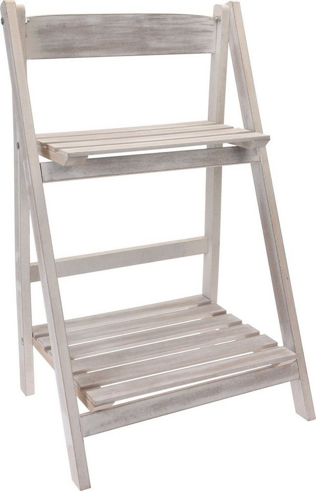 Spetebo Pflanzentreppe Outdoor Etagere -whitewash mit 2 Ablagen (Packung, 1 St., Treppe mit 2 Böden), platzsparend zusammenklappbar von Spetebo