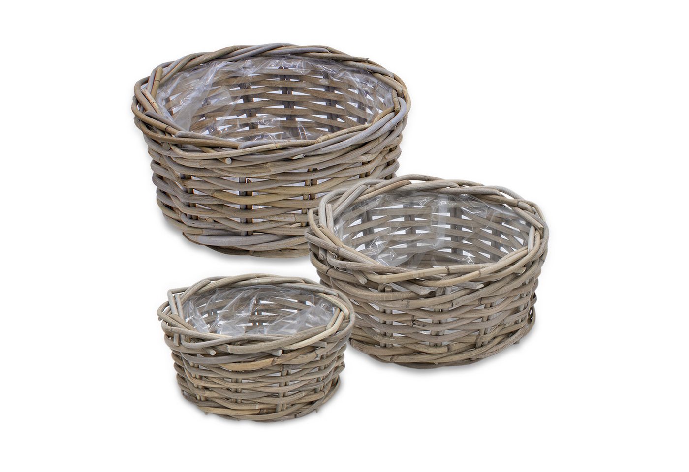 Spetebo Pflanzschale Pflanzschale aus Rattan im 3er Set - 30 / 26 / 21 cm (Set, 3 St., Pflanztöpfe), Blumentopf mit Folie ausgekleidet von Spetebo