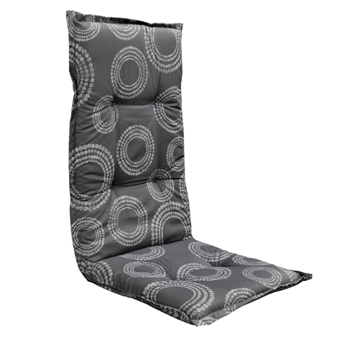 Spetebo Pflegeleichtes Polster für Hochlehner - Kreise - Gartenstuhl Auflage grau mit Haltegurt - Sitzkissen Stuhlauflage (Modell 23) von Spetebo