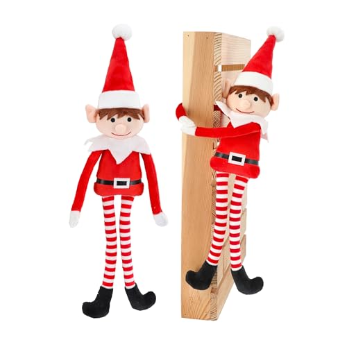 Spetebo Plüsch Weihnachtself mit Kletthänden 40 cm - 2er Set - Elf Figur mit Langen Armen und Beinen - Weihnachtspuppe Wichtel Kobold Kuschelfigur zum Hängen von Spetebo
