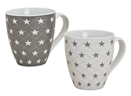 Spetebo Porzellan Kaffeetasse 450 ml - 2er Set - Kaffeebecher mit Stern Design - Jumbo Tasse Becher von Spetebo