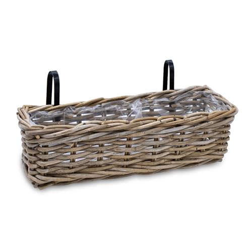 Spetebo Rattan Balkonkasten Natur - 44 x 17 cm - Weide Pflanzkorb mit Halterung - Balkon Garten Blumenkasten Pflanztopf Blumenkorb zum Einhängen an Geländer von Spetebo