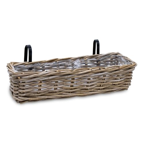 Spetebo Rattan Balkonkasten Natur - 60 x 20 cm - Weide Pflanzkorb mit Halterung - Balkon Garten Blumenkasten Pflanztopf Blumenkorb zum Einhängen an Geländer von Spetebo