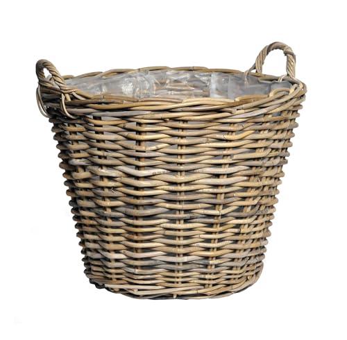 Rattan Pflanzkorb natur mit Henkeln - 42 cm - Weide Blumenkorb mit Folie - Garten Deko Flechtkorb Gartenkorb Weidenkorb Übertopf geflochten von Spetebo