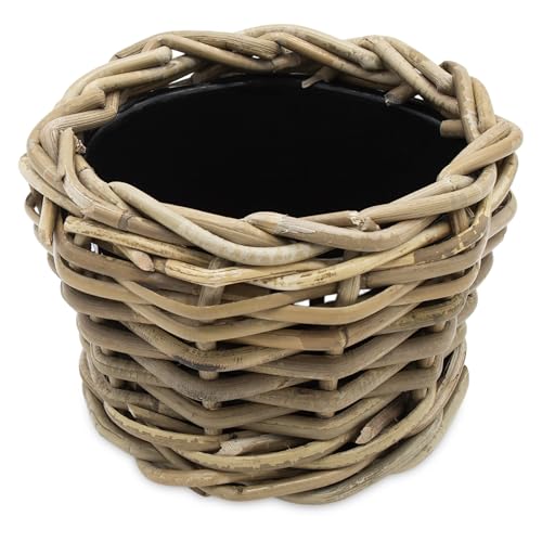 Spetebo Rattan Pflanztopf mit Kunststoff Einsatz - 17 x 14 cm - Garten Deko Blumenkorb Shabby Natur - Drypot Weide Flechtkorb Pflanzen Behälter Blumen Kübel von Spetebo