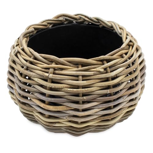 Spetebo Rattan Pflanztopf mit Kunststoff Einsatz - 29 x 19 cm - Garten Deko Blumenkorb Shabby Natur - Drypot Weide Flechtkorb Pflanzen Behälter Blumen Kübel von Spetebo