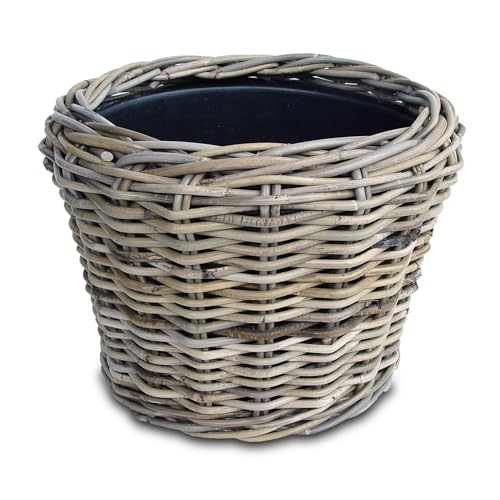 Spetebo Rattan Pflanztopf mit Kunststoff Einsatz - 33 x 24 cm - Garten Deko Blumenkorb Shabby grau - Drypot Weide Flechtkorb Pflanzen Behälter Blumen Kübel von Spetebo