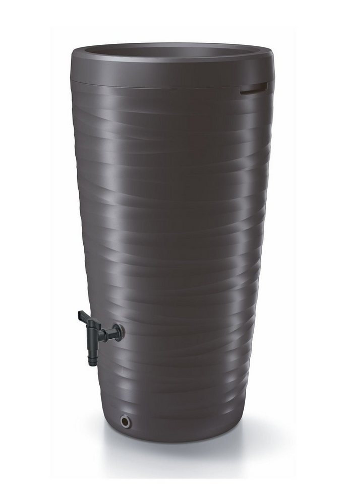 Spetebo Regenwassertank Design Regentonne 240 L mit Wasserhahn - anthrazit, 240.00 l, (Komplett-Set, 5-tlg., 2 x Ablauf- Anschlüssen- Anschluss-Abdeckung- Pflanzschale), Regentank mit Pflanzschale als Deckel - Regen Fass Wasser Tank von Spetebo