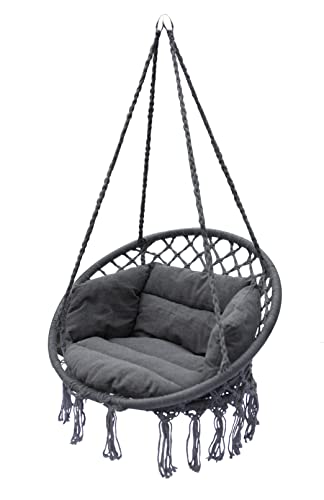 Spetebo Relax Hängesessel 80 cm inklusive Kissen - dunkelgrau - Hängekorb für Innen und Außen - Schwebe Hänge Sessel Korb Schaukel aus Baumwolle geflochten Outdoor von Spetebo
