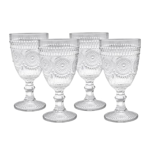 Spetebo Retro Weinglas 300 ml transparent - 4er Set - Vintage Trinkglas mit Relief Muster - Weinkelch Wasserglas Kristallweinglas Glas mit Fuß von Spetebo