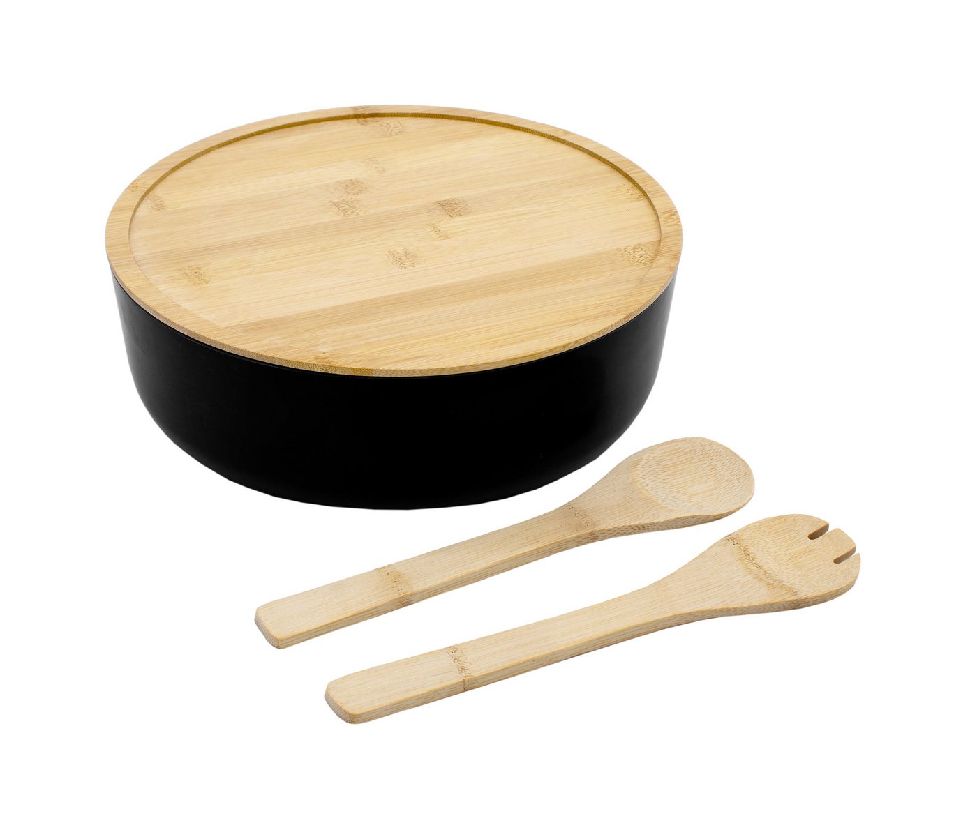 Spetebo Salatschüssel XXL Salatschüssel mit Bambus Deckel, Kunststoff, (Packung, 1-tlg), Kunststoff Schale groß inklusive Holz Besteck von Spetebo