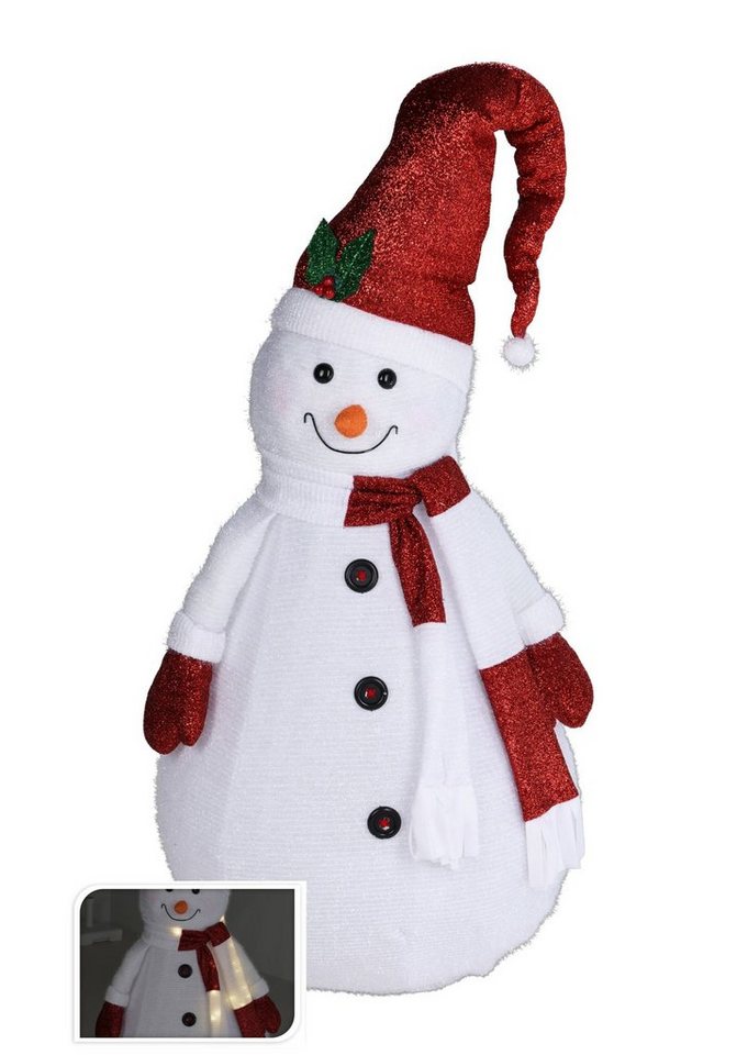 Spetebo Schneemann LED XXL Stoff Schneemann 140cm für Außen mit Timer (Komplett-Set, 1 St., Schneemann mit beleuchtetem Schal), Beleuchtete Garten Deko Figur wasserfest Batterie betrieben von Spetebo