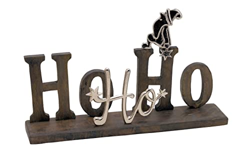 Spetebo Schriftzug Aufsteller HO HO HO aus Holz und Aluminium - 36 x 22 cm - Weihnachtsdeko Holzaufsteller - Tischdeko Fensterdeko Dunkelbraun Silber von Spetebo