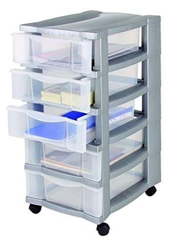 Spetebo Schubladenschrank mit 5 Schubladen und Rollen grau - 66 x 40 cm - preiwerter Bürocontainer rollbar Büro Arbeitszimmer von Spetebo