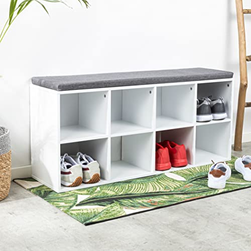Spetebo Schuhbank in weiß mit 10 Fächern und Sitzkissen in grau - 103 x 29 cm - Schuhregal mit gepolsterter Sitzfläche - Schuhschrank Schuhablage Sitzbank mit Sitzfläche von Spetebo