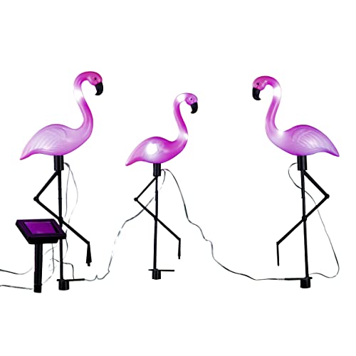 Spetebo Solar Gartenstecker Flamingo - 3er Set - Garten Deko Figur mit LED Beleuchtung - Skluptur Gartenfigur wasserdicht für Außen Wege Terrasse Leuchte von Spetebo