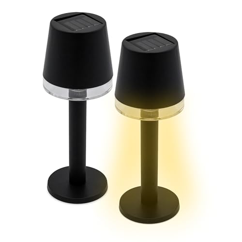 Spetebo Solar LED Tischleuchte schwarz 22 x 8,5 cm - 2er Set - Garten Solarlampe warm weiß - Outdoor Leuchte Deko Beleuchtung Tisch Lampe für Garten Balkon Terrasse solarbetrieben von Spetebo