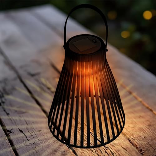 Spetebo Solar Laterne schwarz in Trichterform - 23 cm - Gartenleuchte in warm weiß - Aussen Lampe für Balkon Terrasse Garten von Spetebo