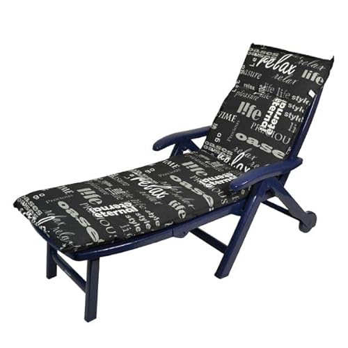 Spetebo Sonnenliegen Polsterauflage 195 x 60 cm - Lifestyle - Universal Kissen für Gartenliegen - Liegestuhl Polster Deckchair Auflage Liegekissen Liegenauflage schwarz mit modernen Schriftzügen von Spetebo