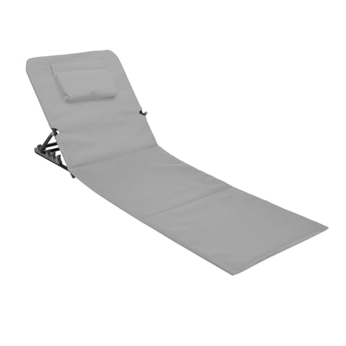 Spetebo Strandmatte mit Kopfkissen klappbar - grau - Liegematte mit Verstellbarer Rückenlehne - Strandliege Sonnenliege Gartenliege Sonnenmatte Liegematte für Garten Camping Picknick Reise Urlaub von Spetebo