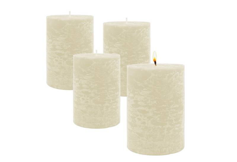 Spetebo Stumpenkerze Echtwachs rustikal 10 x 7 cm champagner - 4er Set (Anazhl, 1-tlg., Stück), Brenndauer je ca. 30 Stunden von Spetebo