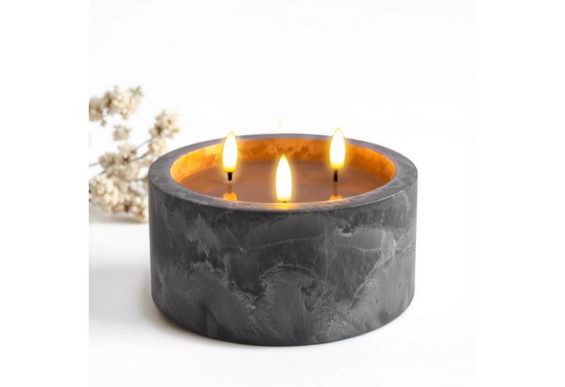 Spetebo Stumpenkerze LED 3-Docht Kerze in Beton Optik (grau, 1-tlg., Ø 15 cm), Deko Kerze mit künstlicher Flamme von Spetebo
