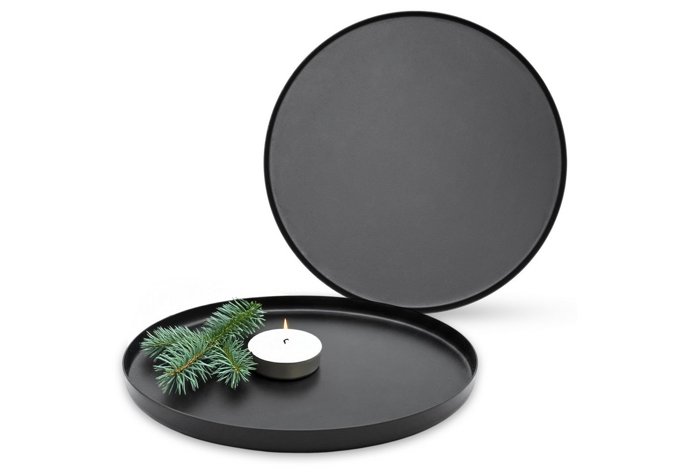 Spetebo Tablett Dekoteller in edlem matt schwarz, Metall, (Set, 2-tlg., je Ø 21,5 cm), Modernes Dekotablett rund mit Rand von Spetebo