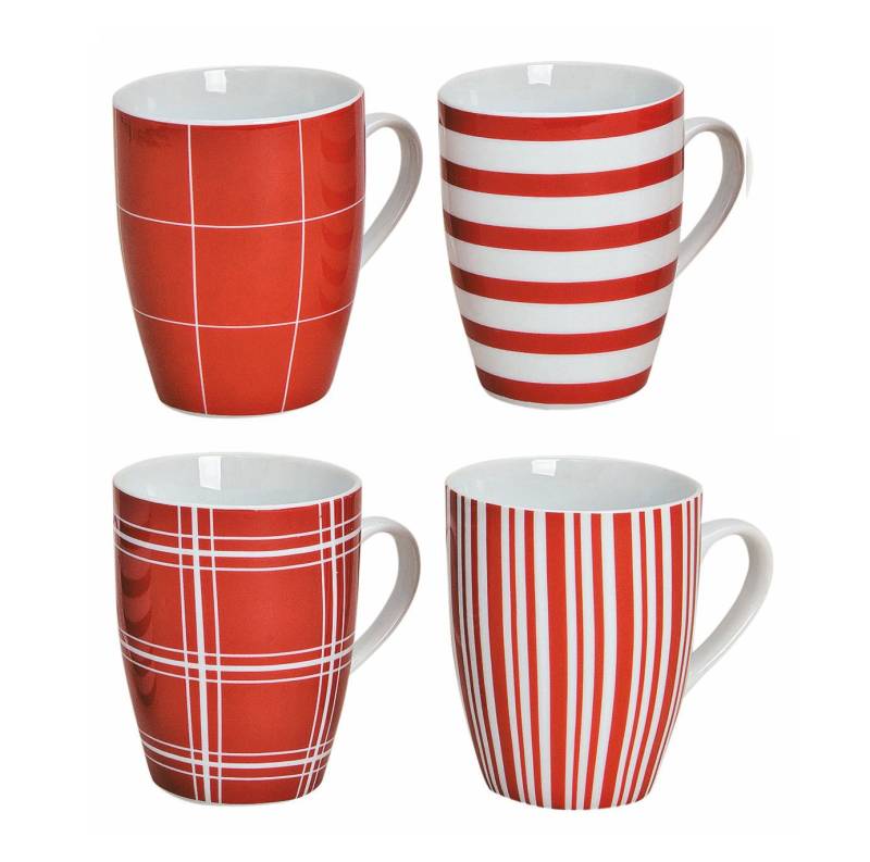 Spetebo Tafelservice Porzellan Kaffeebecher 4er Set - rot / weiß (4-tlg), 6 Personen, Porzellan, Kaffee und Tee Tassen für ca. 250 ml von Spetebo
