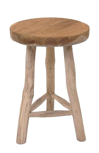 Spetebo Teak Blumenhocker mit 3 Beinen - Ø 30 cm - Massiver Holz Pflanzenständer - Garten Deko Hocker Holzhocker Blumenschemel Pflanzenhalter von Spetebo