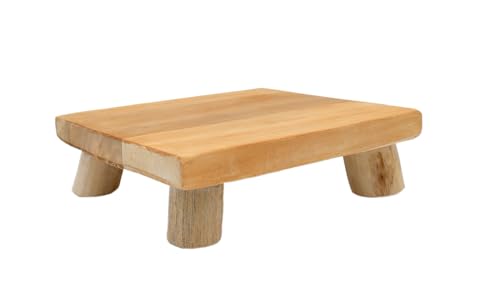 Spetebo Teak Blumenteller eckig natur - 25 cm - Holz Pflanzenständer quadratisch mit 4 Füßen - Echtholz Deko Massivholz Blumen Pflanzen Ständer von Spetebo