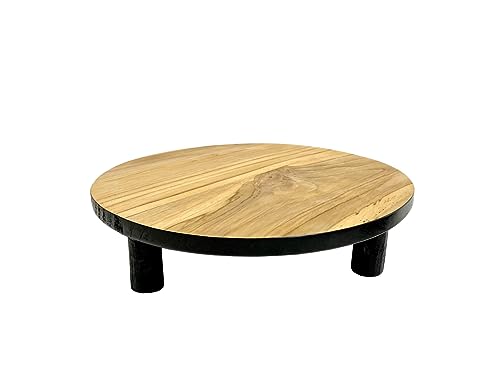 Spetebo Teak Blumenteller schwarz - 15 cm/klein - Holz Pflanzenständer mit 4 Füßen - Echtholz Deko Blumenständer Pflanzenhocker von Spetebo