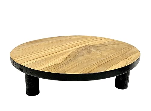 Spetebo Teak Blumenteller schwarz - 20 cm/groß - Holz Pflanzenständer mit 4 Füßen - Echtholz Deko Blumenständer Pflanzenhocker von Spetebo