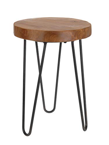 Spetebo Teak Holz Hocker 42 cm - Massivholz Sitzhocker Metall Blumenhocker Blumenständer von Spetebo