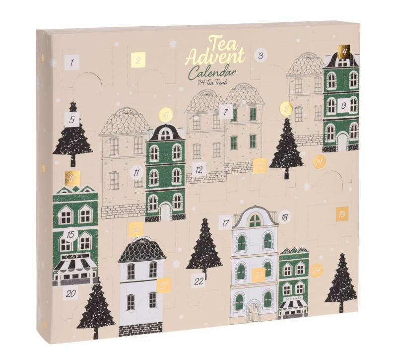 Spetebo Teebox Tee Adventskalender 2022 beige klein, Karton, Filterbeutel, Tee, (Packung, 24-tlg., befüllter Adventskalender), Weihnachten Advent Kalender Probier Set Geschenkidee von Spetebo